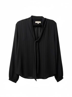 LOFT Black Pinstripe Tie-Front Blouse